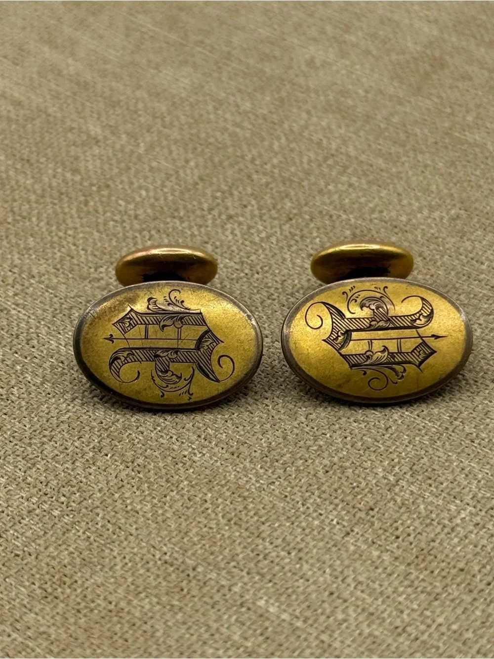 Gold-Tone Engraved Monogram Cufflinks - Men Accessories